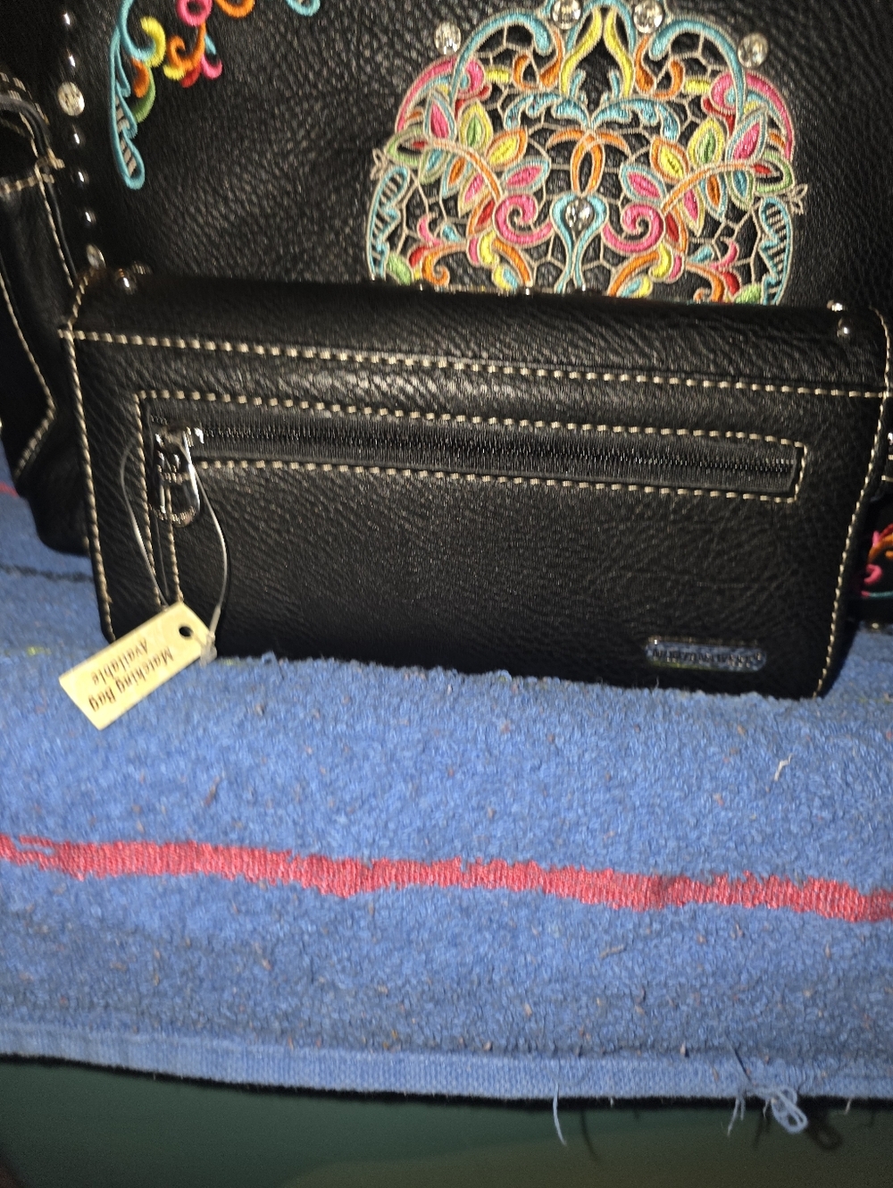 Montana West Black Leather Shoulder Bag with Multicolor Sugar Skull Embroidery - Picture 4 of 14
